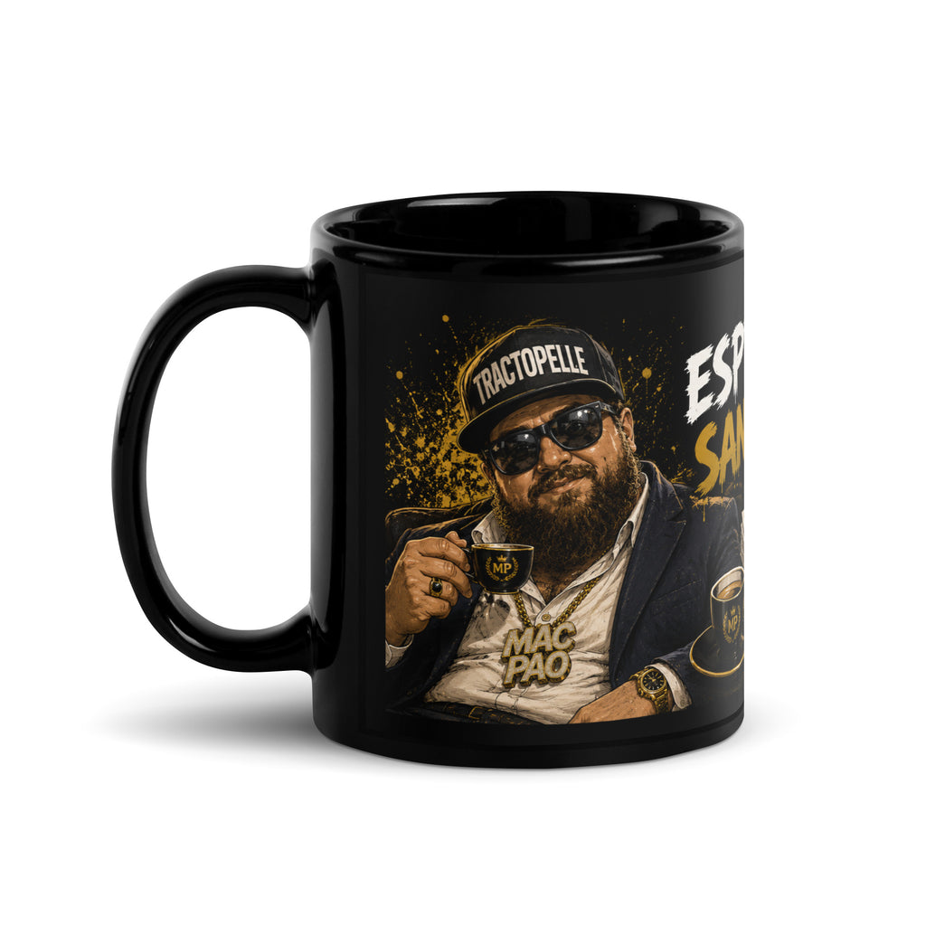 Mug satirique noir « Espresso, sans effort » — visuel produit