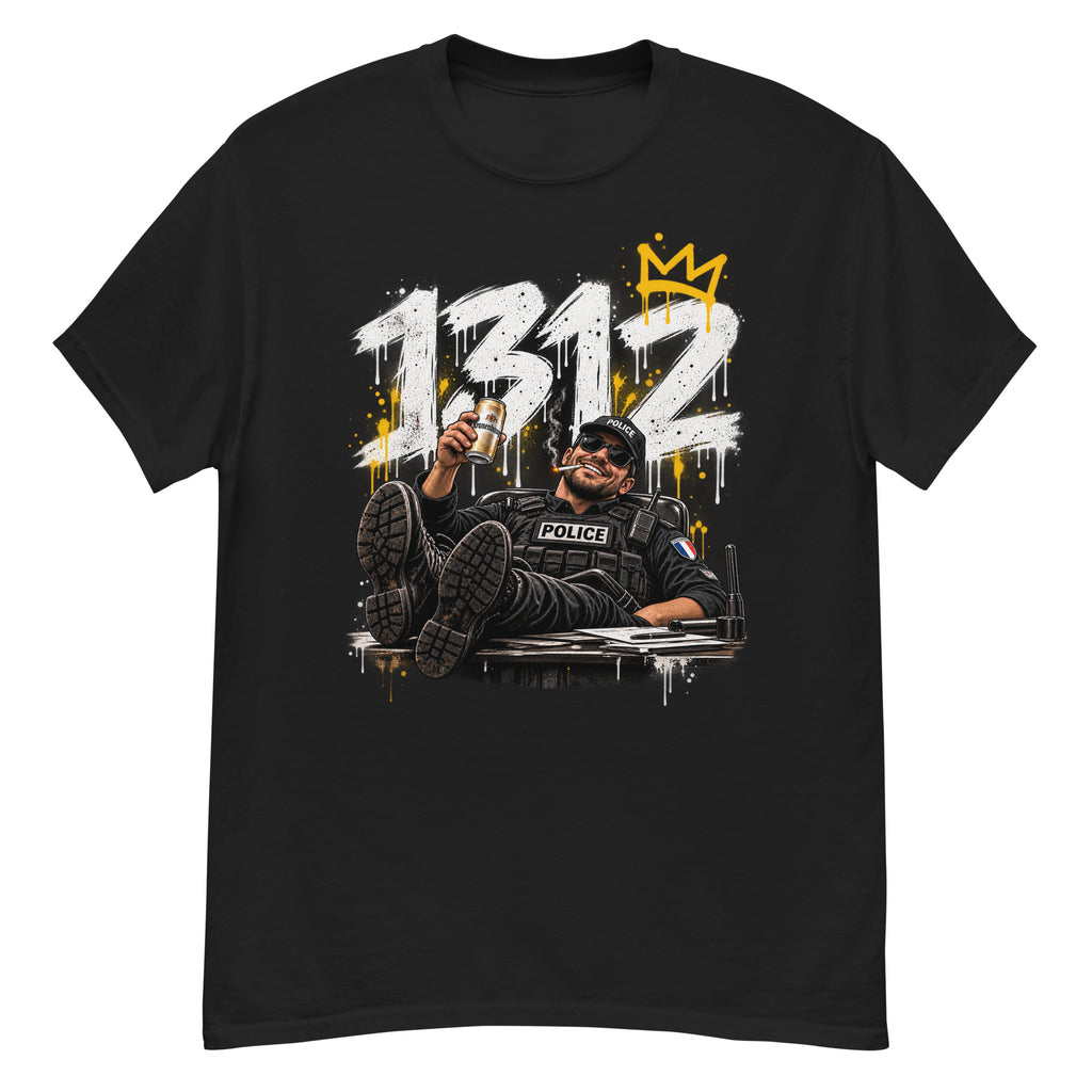 T-shirt 1312 Le Flic Qui Bosse Dur noir, visuel de face — Le Grand Merdier