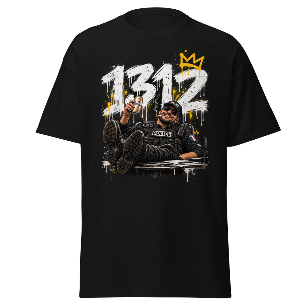 T-shirt 1312 Le Flic Qui Bosse Dur noir, vue de face — Le Grand Merdier