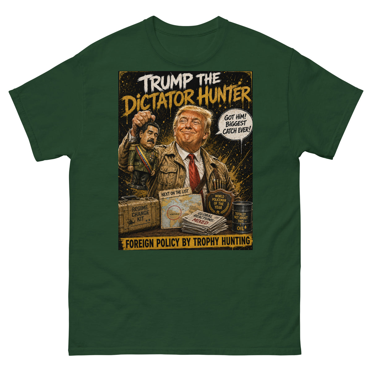 T-shirt satirique Donald Trump — Dictator Hunter — visuel produit