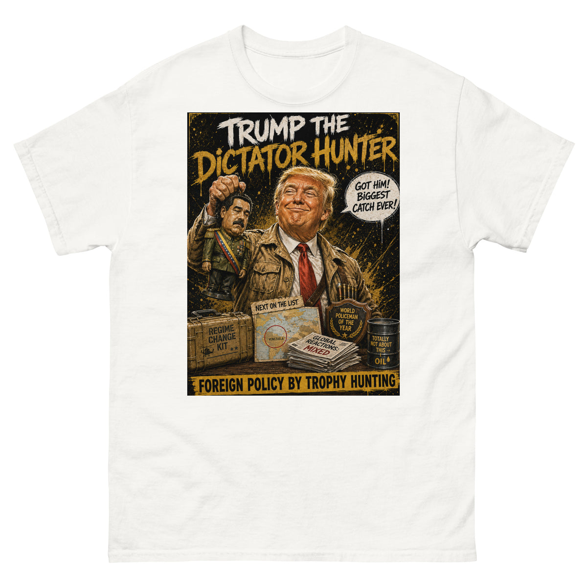 T-shirt satirique Donald Trump — Dictator Hunter — visuel produit